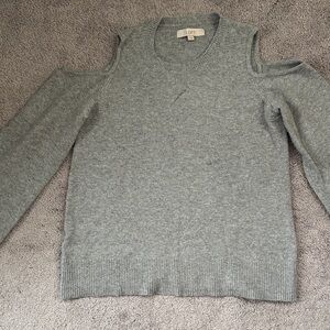 LOFT Heather Gray Cold Shoulder Sweater